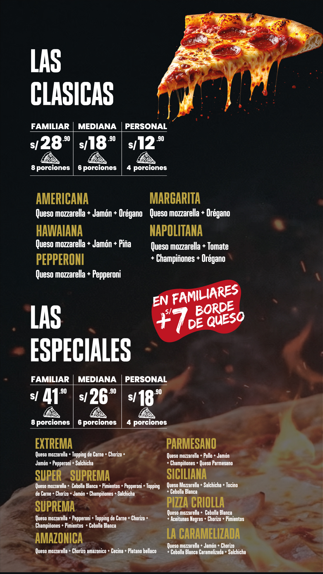 Carta Godfather Pizza 2026: pizzas clásicas y especiales