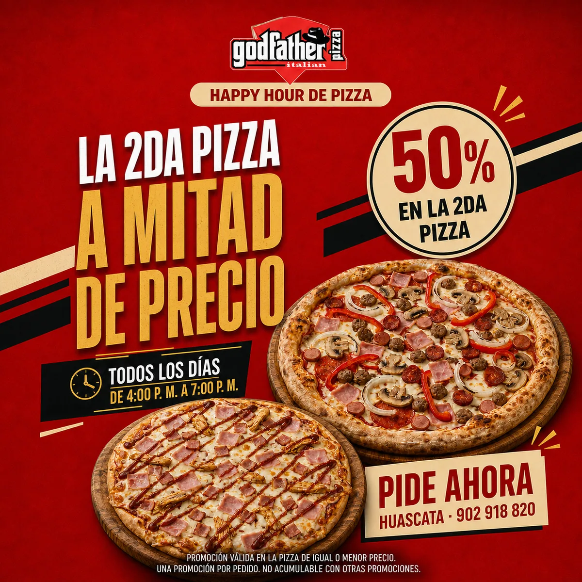 Promoción Happy Hour de Godfather Pizza