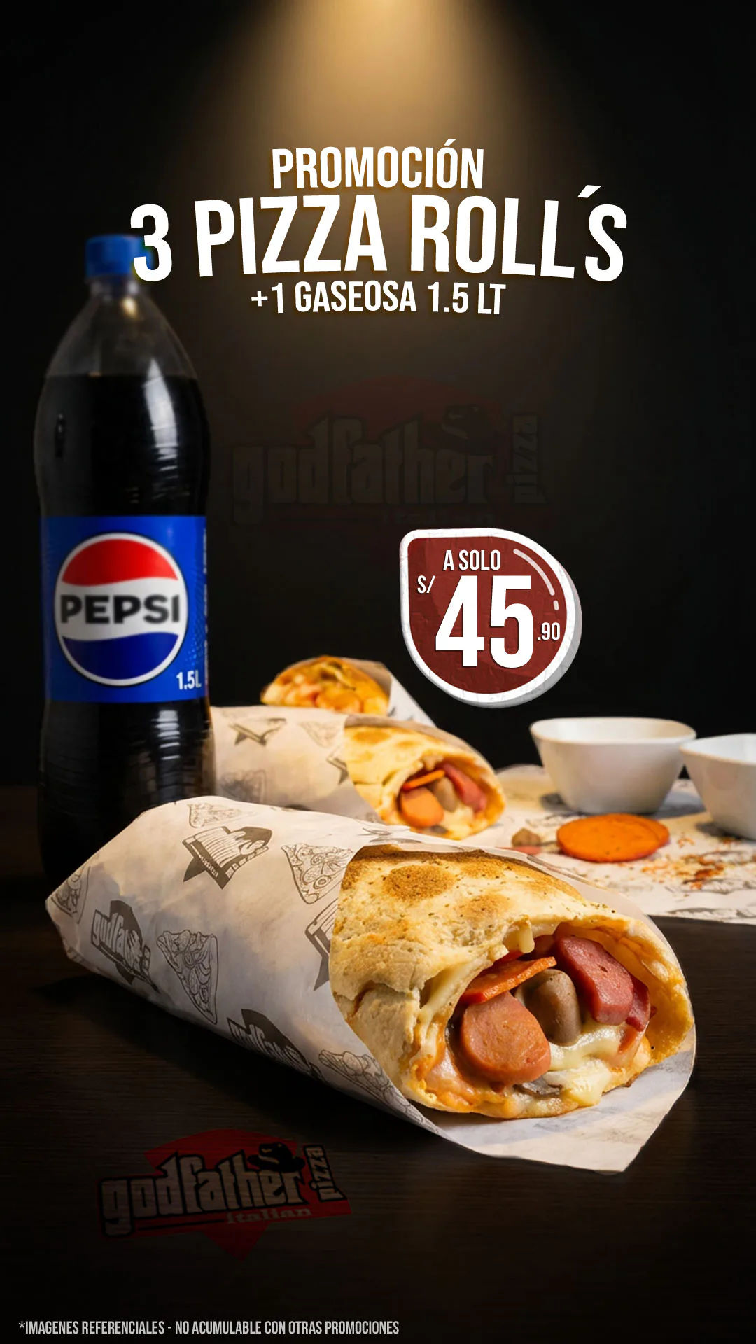 3 rolls con gaseosa de 1.5 litros