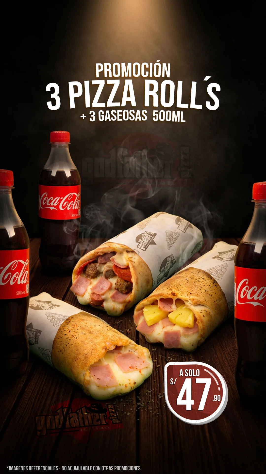 3 rolls con 3 gaseosas de 500 ml